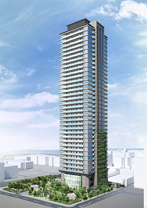 写真：超高層分譲マンション「(仮称) 上町一丁目タワーPJ」（計画）（大阪市） 全住戸：ZEH Oriented