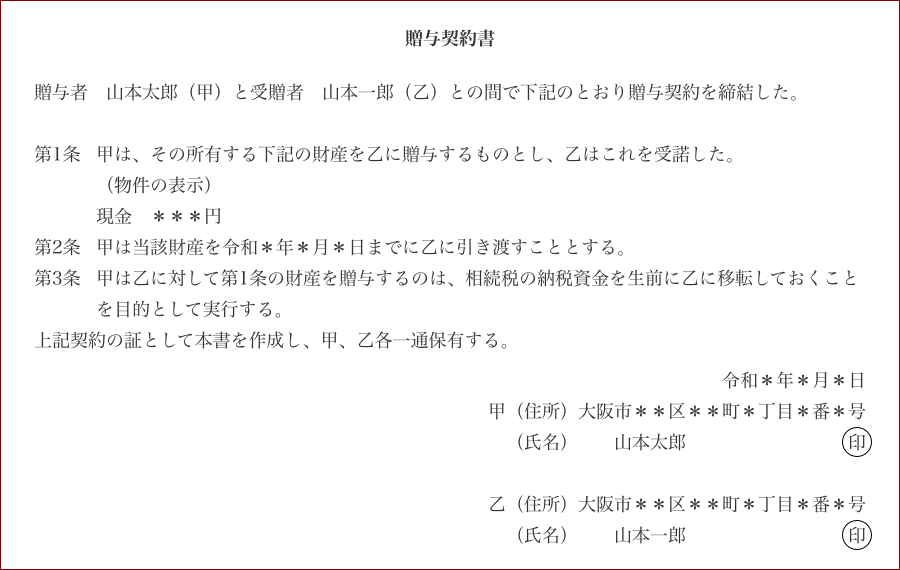 【贈与契約書】の見本